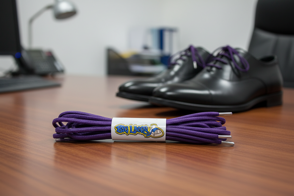 a pair of round purple waxed cotton shoelaces
