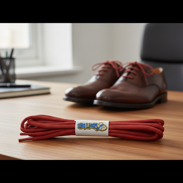 a pair of round red waxed cotton shoelaces