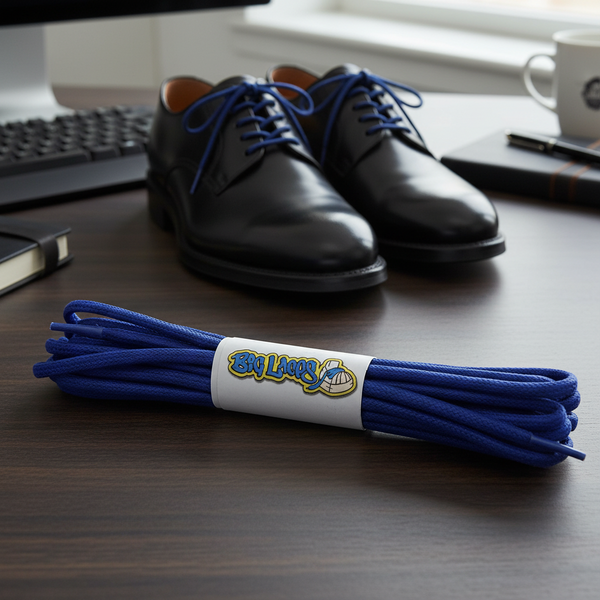 a pair of round royal blue waxed cotton shoelaces