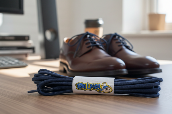 a pair of round slate waxed cotton shoelaces

