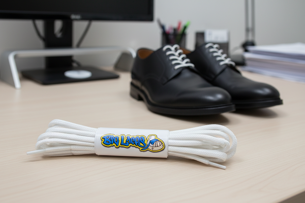 a pair of round white waxed cotton shoelaces