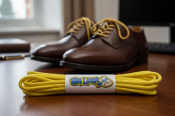 a pair of round yellow waxed cotton shoelaces

