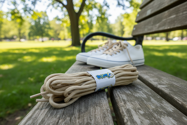 a pair of round 4mm wide wheat beige shoelaces