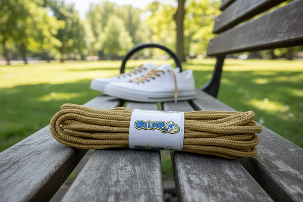a pair of round 4mm wide wheat gold shoelaces