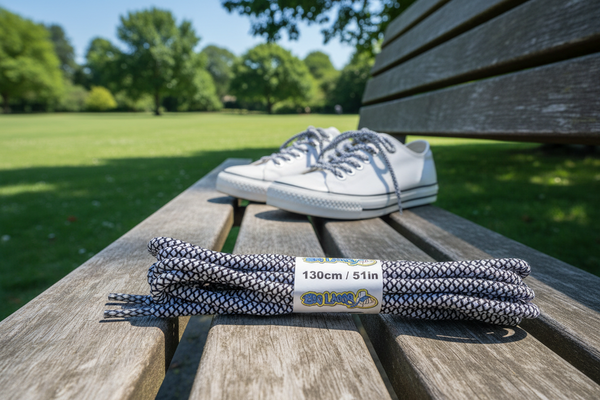 a pair of rope style 5mm wide white and black shoelaces