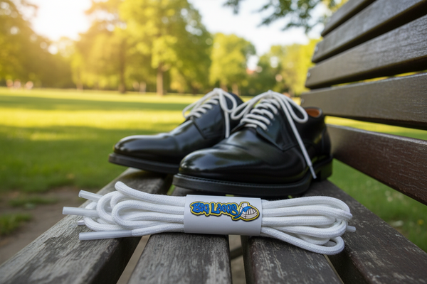 a pair of round white cotton shoelaces