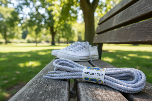 a pair of rope style 5mm wide white and grey shoelaces