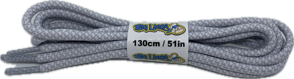 a pair of rope style 5mm wide white and grey shoelaces