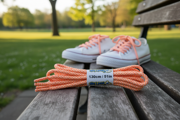 a pair of rope style 5mm wide white and orange shoelaces