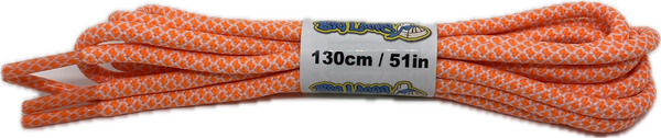 a pair of rope style 5mm wide white and orange shoelaces