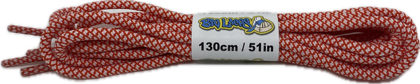 a pair of rope style 5mm wide white and red shoelaces