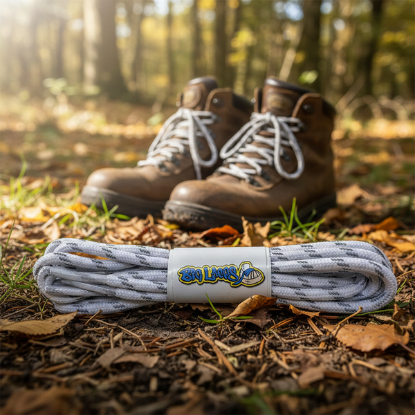 a pair of round white laces with a reflective weave