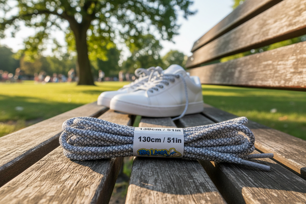 a pair of rope style 5mm wide white shoelaces with a reflective weave