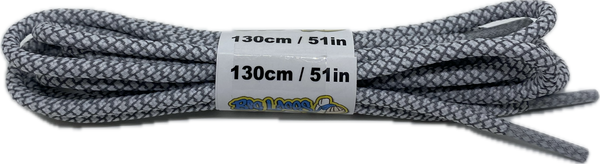 a pair of rope style 5mm wide white shoelaces with a reflective weave