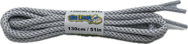 a pair of rope style 5mm wide white shoelaces with a reflective weave
