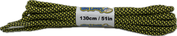 a pair of rope style 5mm wide yellow and black shoelaces