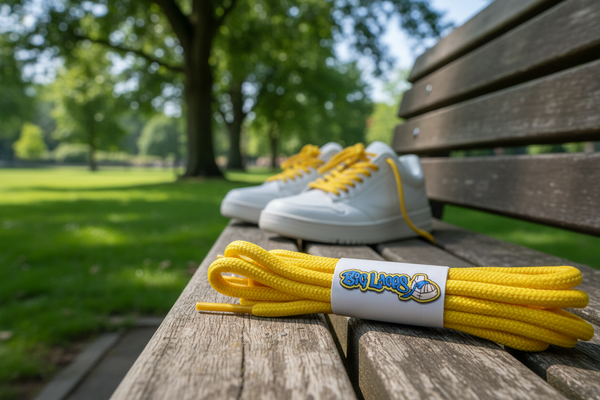 a pair of round 5mm wide yellow shoelaces