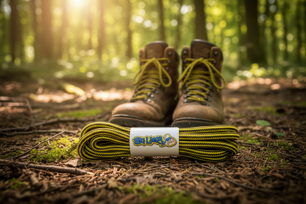 a pair of round yellow and brown bootlaces suitable for hiking and walking boots