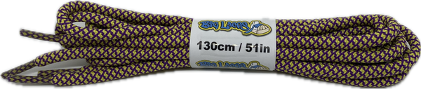 a pair of rope style 5mm wide yellow and purple shoelaces