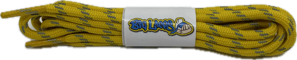 a pair of round yellow laces with a reflective weave