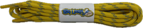 a pair of round yellow laces with a reflective weave