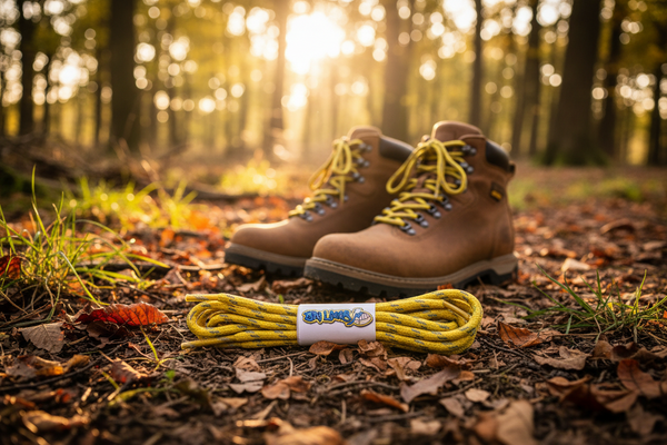 a pair of round yellow laces with a reflective weave

