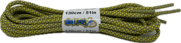a pair of rope style 5mm wide yellow shoelaces with a reflective weave