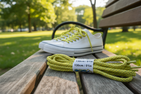 a pair of rope style 5mm wide yellow shoelaces with a reflective weave
