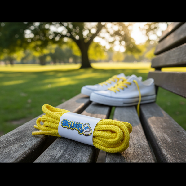 a pair of round 4mm wide yellow shoelaces
