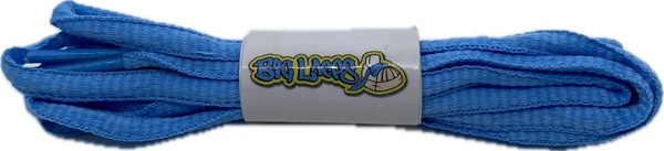 a pair of oval azure blue shoelaces for running shoes