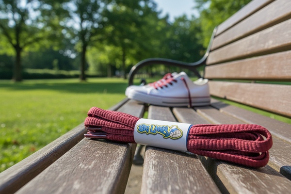 a pair of oval burgundy shoelaces for running shoes