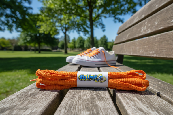 a pair of oval orange shoelaces for running shoes