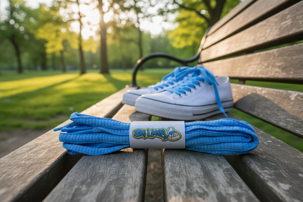 a pair of oval carolina blue shoelaces for running shoes