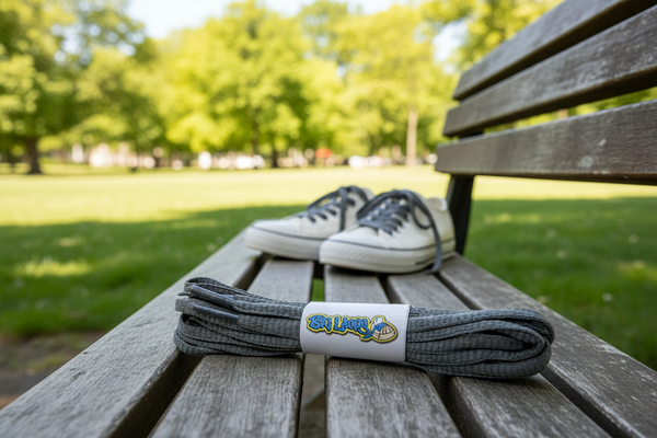 a pair of oval dark grey shoelaces for running shoes