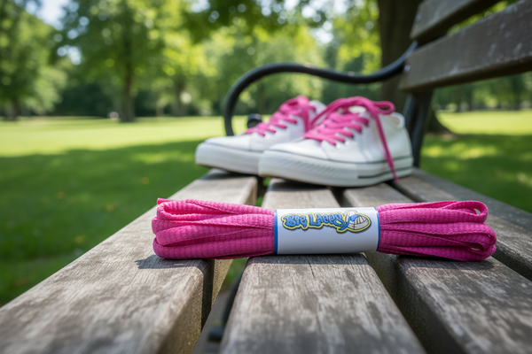 a pair of oval hot berry pink shoelaces for running shoes