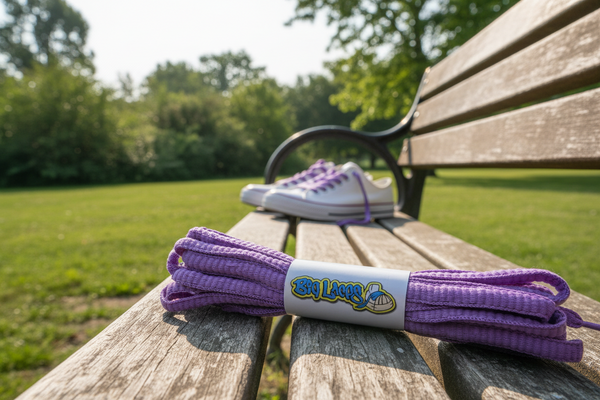 a pair of oval lilac shoelaces for running shoes