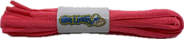 a pair of oval neon pink shoelaces for running shoes