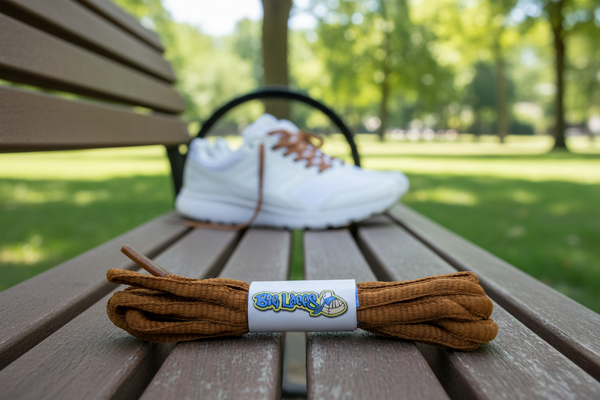 a pair of oval nutmeg brown shoelaces for running shoes