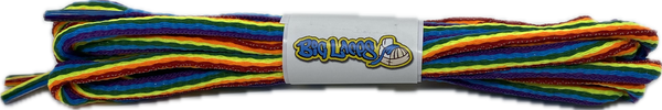 a pair of oval rainbow pride shoelaces
