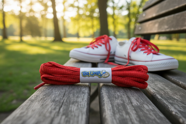 a pair of oval red shoelaces for running shoes