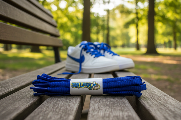 a pair of oval royal blue shoelaces for running shoes