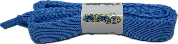 a pair of flat azure blue 20mm wide shoelaces
