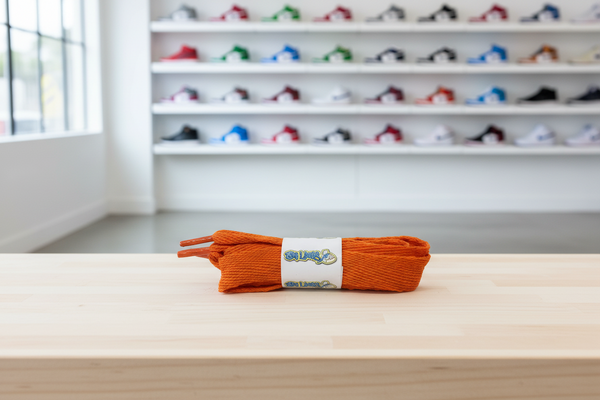 a pair of flat burnt orange 20mm wide shoelaces

