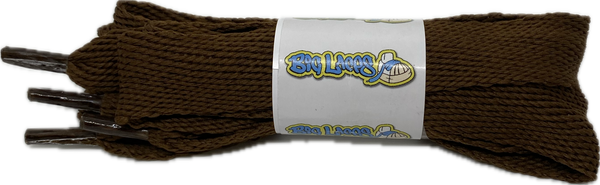 a pair of flat chocolate brown 20mm wide shoelaces
