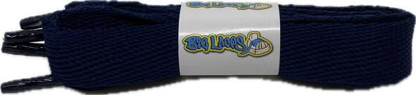 a pair of flat dark navy blue 20mm wide shoelaces

