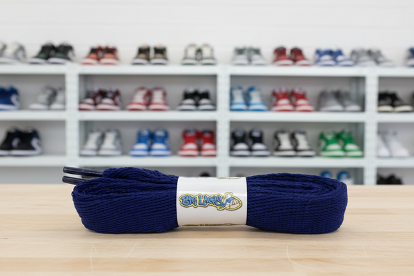 a pair of flat french blue 20mm wide shoelaces