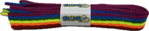 a pair of 20mm wide flat rainbow pride flag shoelaces
