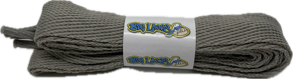 a pair of flat light grey 20mm wide shoelaces
