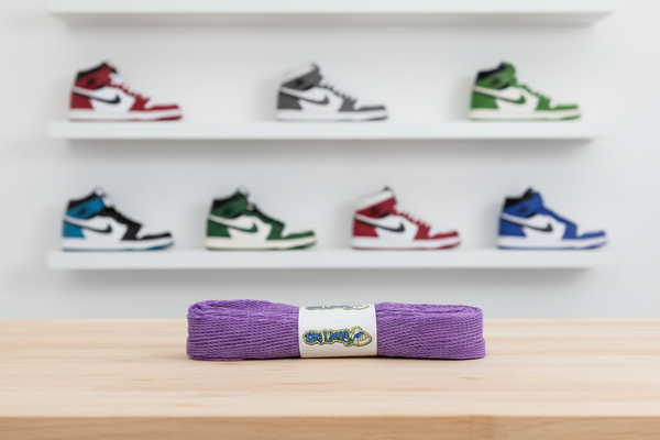 a pair of flat lilac 20mm wide shoelaces