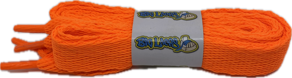 a pair of flat neon orange 20mm wide shoelaces
